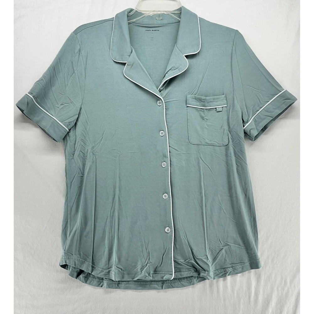 Cozy Earth Bamboo Pajama Top Sage Green Short Sleeve Button Down Small